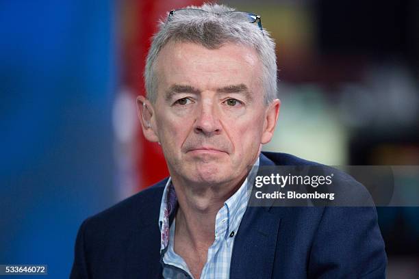 Michael O'Leary, chief executive officer of Ryanair Holdings Plc, pauses during a Bloomberg Television interview in London, U.K., on Monday, May 23,...