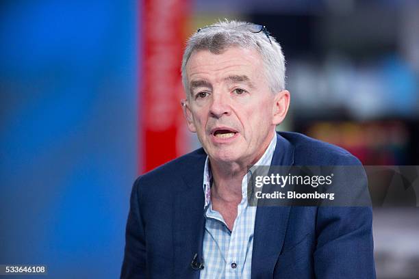 Michael O'Leary, chief executive officer of Ryanair Holdings Plc, speaks during a Bloomberg Television interview in London, U.K., on Monday, May 23,...