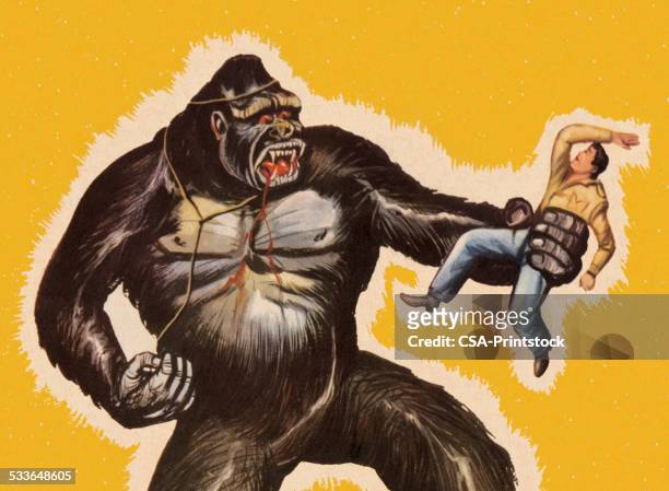 king kong holding man - angry monkey stock illustrations