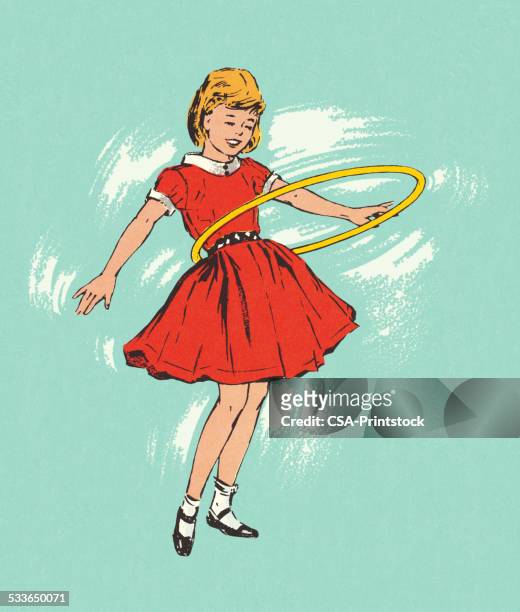 girl playing with a hula hoop - plastic hoop 幅插畫檔、美工圖案、卡通及圖標