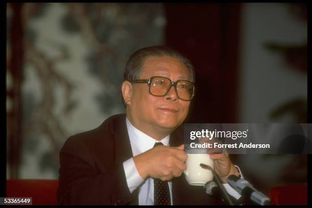 New Communist Party chief Jiang Zemin at press conference in Beijing, China.