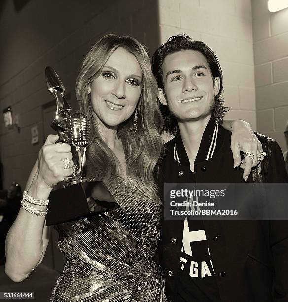 Singer Celine Dion , recipient of the Billboard Icon Award, and son Rene-Charles Angelil attend the 2016 Billboard Music Awards at the T-Mobile Arena...
