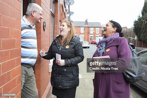March 18th 2016 Angela Rayner Labour MP for Ashton-under-Lyne. Angela Rayner out campaigning in Oldham, Manchester.