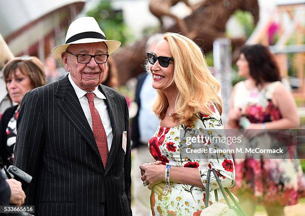 Rupert Murdoch and Jerry Hall attend Chelsea Flower Show press day at Royal Hospital Chelsea on May 23, 2016 in London, England. The prestigious...