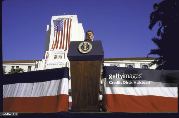 President Ronald Reagan at a campaign rally.