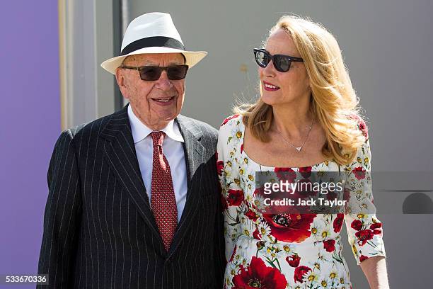 Australian media magnate Rupert Murdoch and American former model Jerry Hall attend the Chelsea Flower Show on May 23, 2016 in London, England. The...
