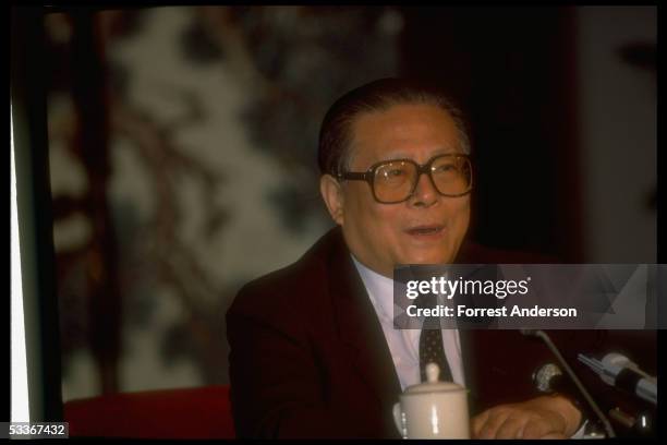 New Communist Party chief Jiang Zemin at press conference in Beijing, China.