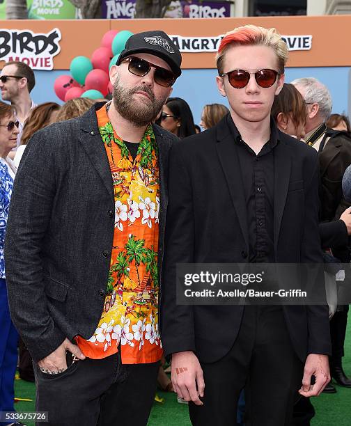 Singer Fred Durst and son arrive at the premiere of Sony Pictures' 'The Angry Birds Movie' at Regency Village Theatre on May 7, 2016 in Westwood,...