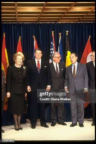 Summit leaders British PM Margaret Thatcher, President Reagan, Secretary General Lord Peter Carrington & French President Francois Mitterrand.