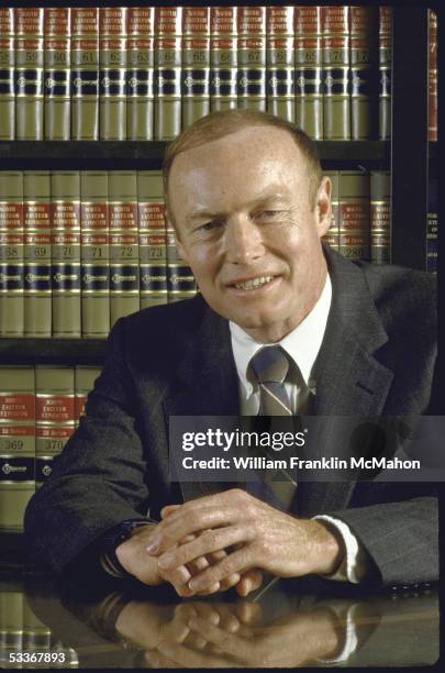 Conservative lawyer Daniel A. Manion in his office after being nominated by President Ronald Reagan to U.S. Seventh Circuit of Appeals.