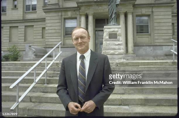 Conservative lawyer Daniel A. Manion outside county court house after being nominated by President Ronald Reagan to U.S. Seventh Circuit of Appeals.