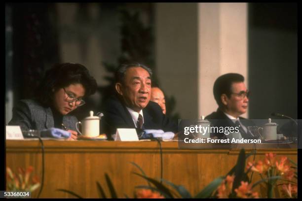 State planning czar Zou Jiahua , newly promoted to Vice-Premier by PM Li Peng , at closing session of National People's Congress.