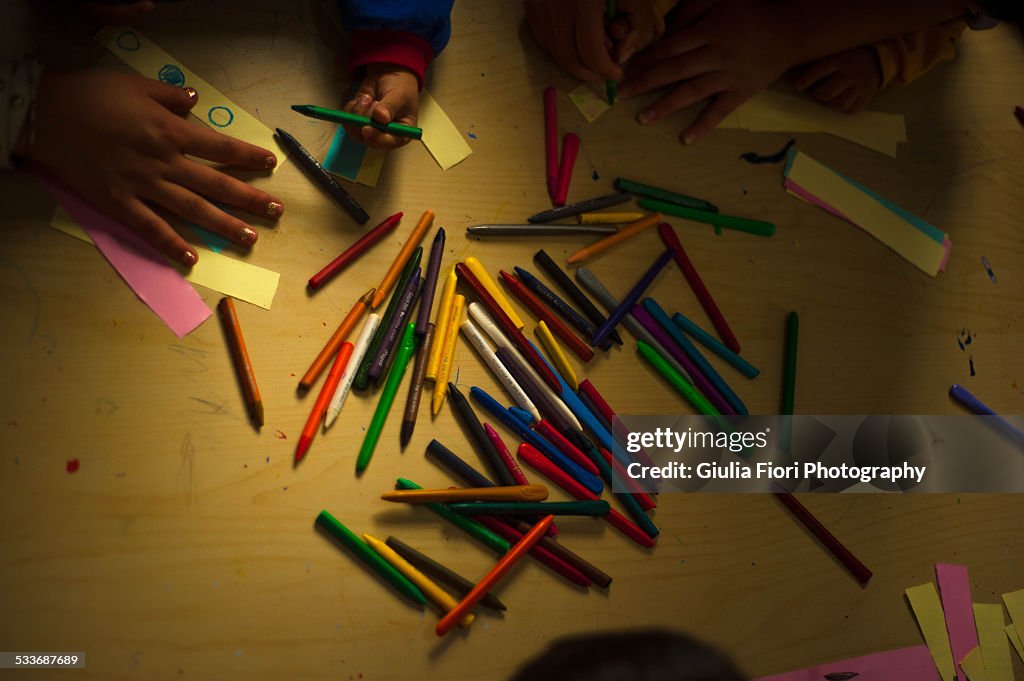 Colorful crayons on a table