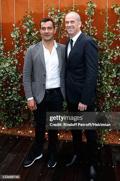 Director of Roland Garros tournament, Guy Forget and CEO MFI/Lacoste Thierry Guibert attend the 2016 French Tennis Open - Day Two at Roland Garros on...