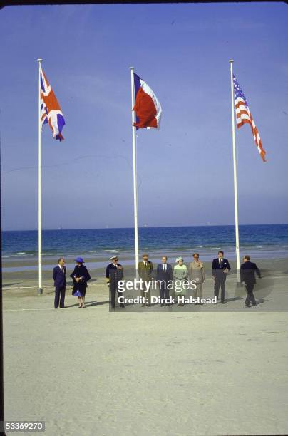 Pierre Trudeau, Queen Beatrix , King Olav V, King Baudouin I, Francois Mitterrand, Queen Elizabeth II, Grand Duke Jean and Ronald Reagan during...