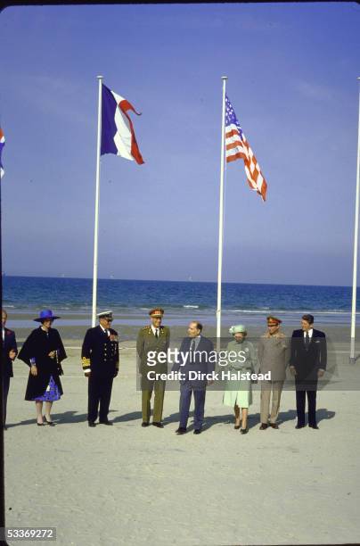 Pierre Trudeau, Queen Beatrix , King Olav V, King Baudouin I, Francois Mitterrand, Queen Elizabeth II, Grand Duke Jean and Ronald Reagan during...