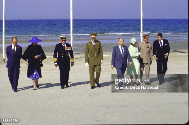 Pierre Trudeau, Queen Beatrix , King Olav V, King Baudouin I, Francois Mitterrand, Queen Elizabeth II, Grand Duke Jean and Ronald Reagan during...