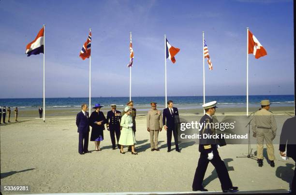 Pierre Trudeau, Queen Beatrix , King Olav V, King Baudouin I, Francois Mitterrand, Queen Elizabeth II, Grand Duke Jean and Ronald Reagan during...