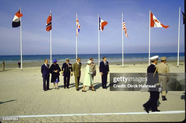 Pierre Trudeau, Queen Beatrix , King Olav V, King Baudouin I, Francois Mitterrand, Queen Elizabeth II, Grand Duke Jean and Ronald Reagan during...