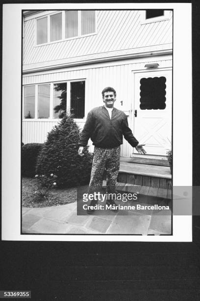 Joey Buttafuoco standing by the front steps outside his home; his alleged lover, 16-year-old Amy Fisher, shot his wife Mary Jo in the head leaving...