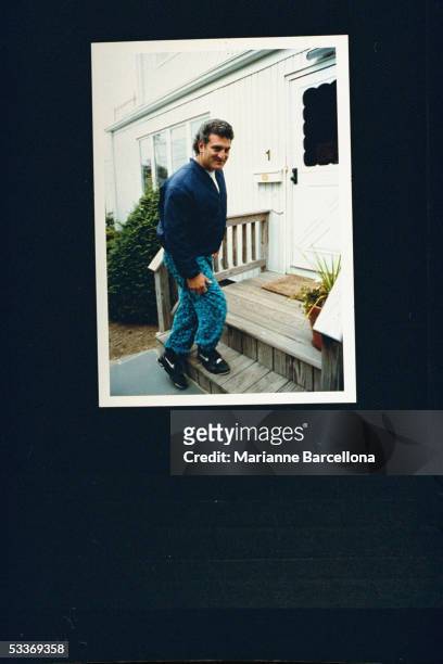 Joey Buttafuoco standing on the front steps outside his home; his alleged lover, 16-year-old Amy Fisher, shot his wife Mary Jo in the head leaving...
