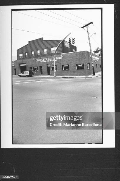 Distant front view of Complete Auto Body & Fender Inc. Shop owned by Caspar Buttafuoco, father of Joey Buttafuoco whose wife Mary Jo was shot in the...