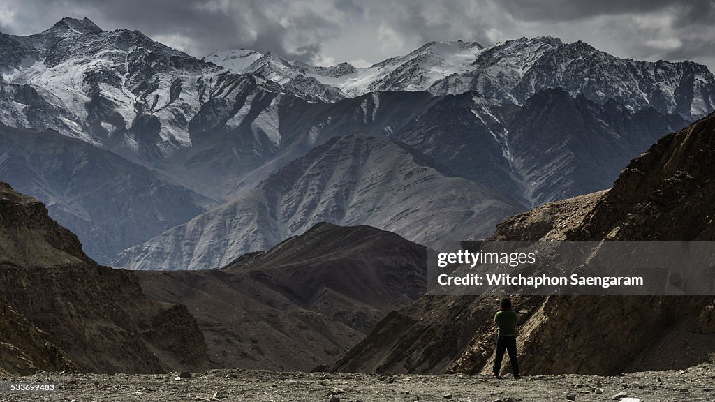 A man standing in front of Himalayan range