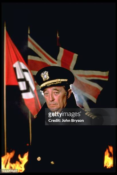 Actor Robert Mitchum, wearing military uniform, in publicity still for ABC TV mini-series "The Winds of War."