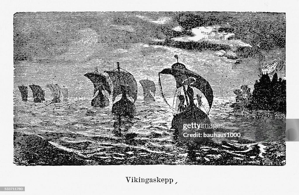 Viking Ship Engraving, Circa 1800s