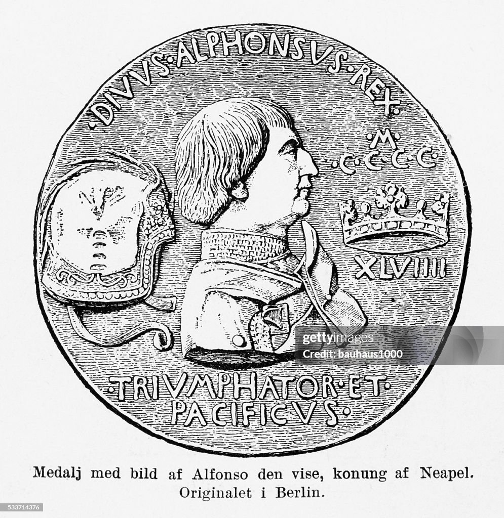 Medaglia Alfonso saggi, re di Napoli in rilievo