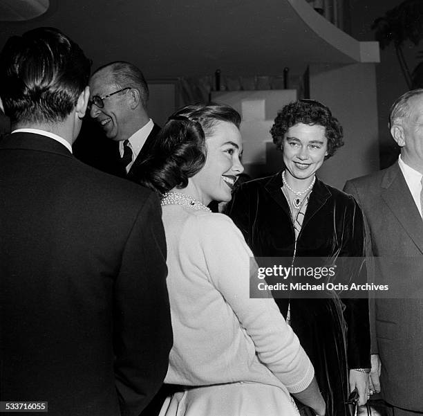 King Paul of Greece and Queen Frederica of Greece meet actress Barbara Rush on a studio tour in Los Angeles,CA.