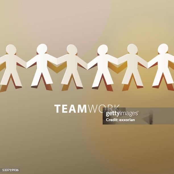 stockillustraties, clipart, cartoons en iconen met teamwork concept paper cut - human chain