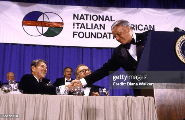 Frank Sinatra with President Reagan at Italian American dinner.