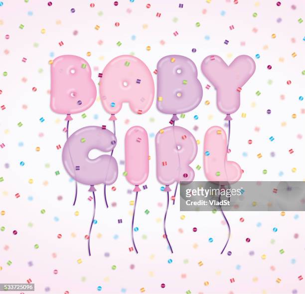baby girl newborn announcement celebration invitation balloons c - baby shower stock illustrations