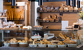 Display of ordinary bakery with bread and buns