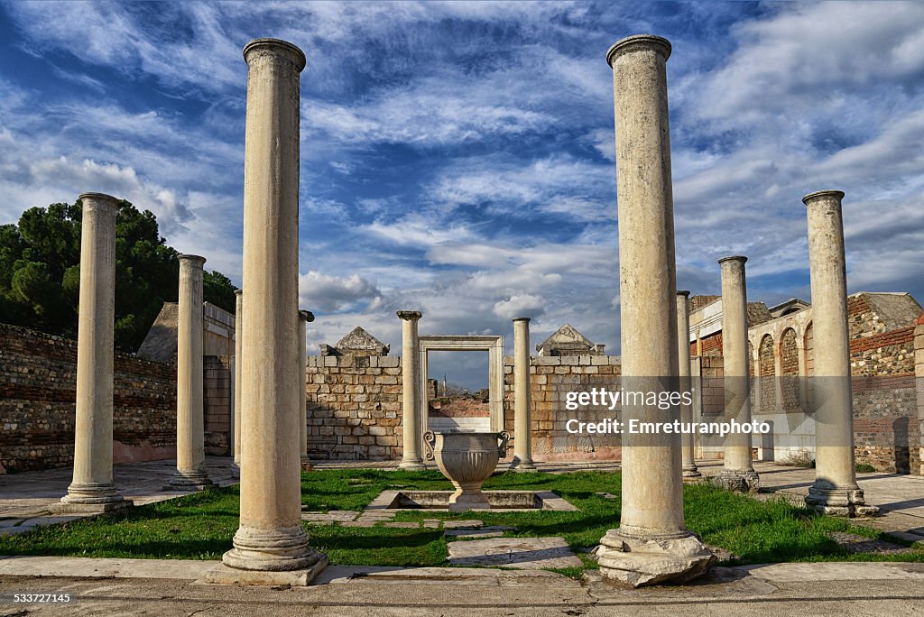 Colonnaded synagogue forecourt in sardes,manisa