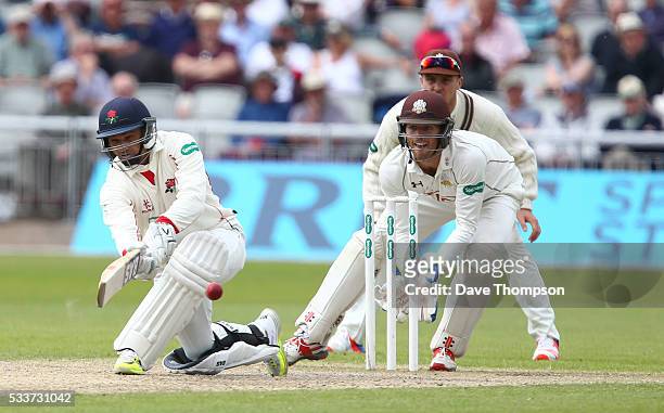 Alviro Petersen of Lancashire plays a shot during the Specsavers County Championship Division One match between Lancashire and Surrey at The Emirates...
