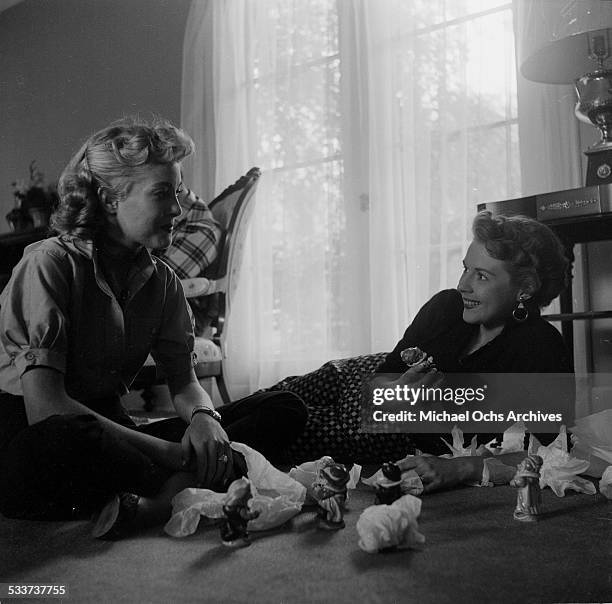 Actress Mala Powers and Lori Nelson talk at home in Los Angeles,CA.