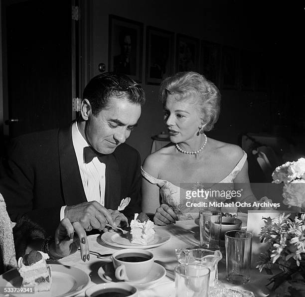 Actor Tyrone Power with actress Eva Gabor during the Screen Directors Awards in Los Angeles,CA.