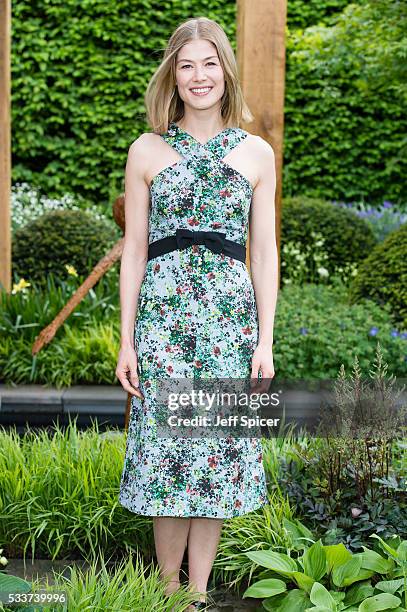 Rosamund Pike attends Chelsea Flower Show press day at Royal Hospital Chelsea on May 23, 2016 in London, England.