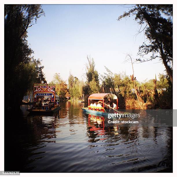 trajinera boats in xochimilco, mexico city - trajineras stock pictures, royalty-free photos & images
