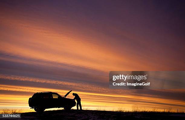 homme ayant mal de voiture - vehicle breakdown photos et images de collection