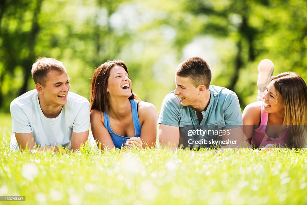 Four teenagers enjoying in the nature.