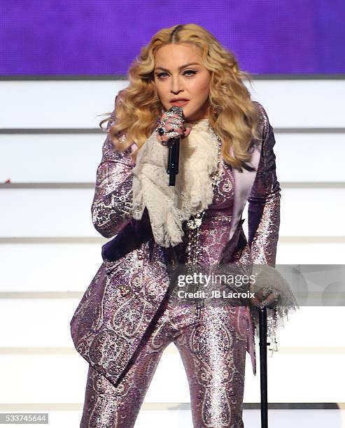 Singer Madonna is seen on stage during the 2016 Billboard Music Awards held at the T-Mobile Arena on May 22, 2016 in Las Vegas, Nevada.