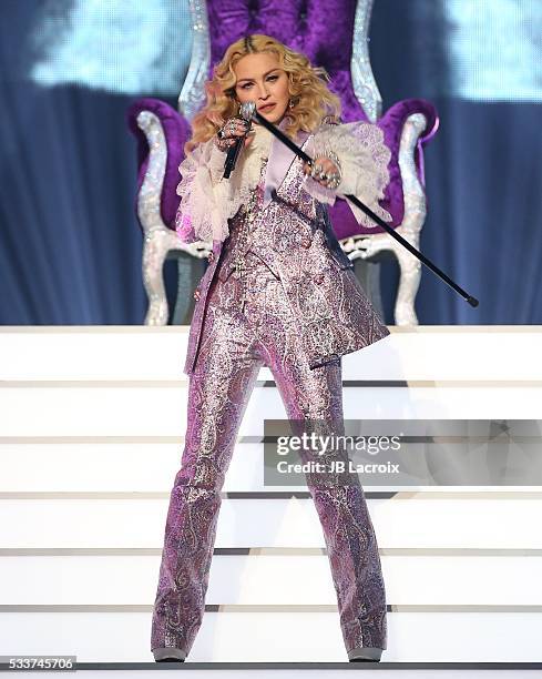 Singer Madonna is seen on stage during the 2016 Billboard Music Awards held at the T-Mobile Arena on May 22, 2016 in Las Vegas, Nevada.