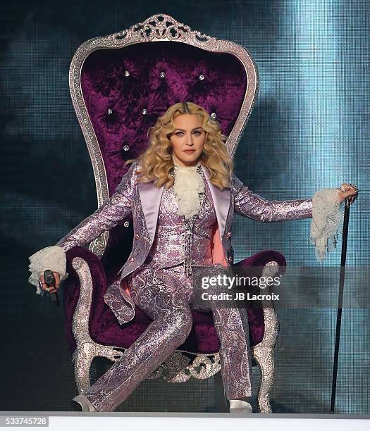 Singer Madonna is seen on stage during the 2016 Billboard Music Awards held at the T-Mobile Arena on May 22, 2016 in Las Vegas, Nevada.