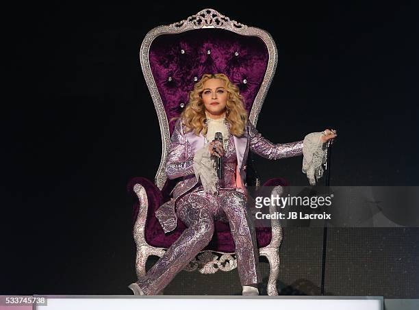 Singer Madonna is seen on stage during the 2016 Billboard Music Awards held at the T-Mobile Arena on May 22, 2016 in Las Vegas, Nevada.