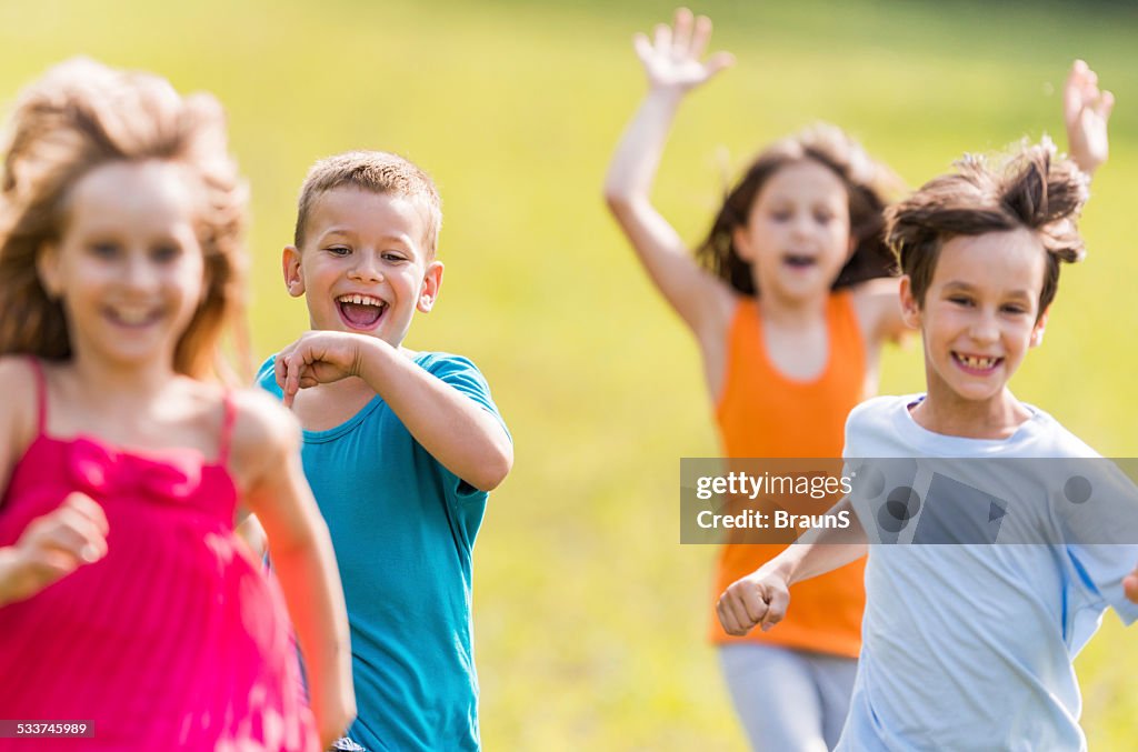 Playful children in nature.