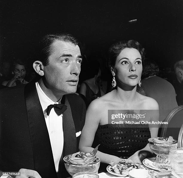 Actor Gregory Peck and his wife Veronique Passani attend the Foreign Press Awards in Los Angeles,CA.