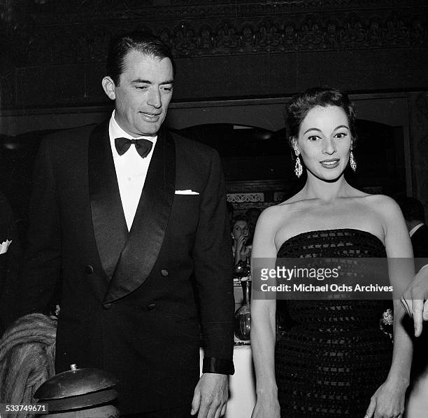 Actor Gregory Peck and his wife Veronique Passani attend the Foreign Press Awards in Los Angeles,CA.